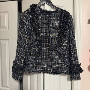 Ann Taylor Navy Tweed Jacket with Fringe